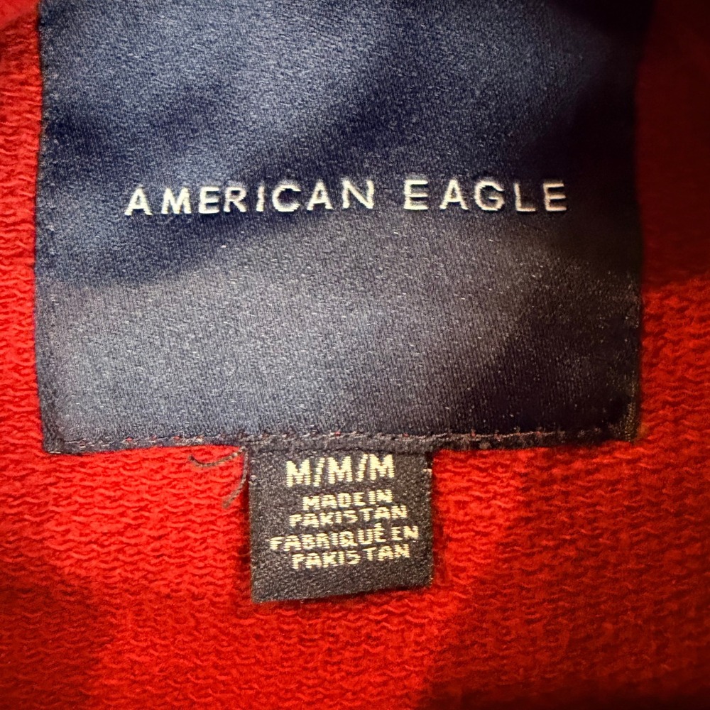 American Eagle Mens Hoodie Red Gray Black Colorblock Mountain Graphic Medium - Picture 5 of 8